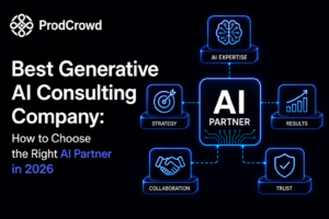Business professionals collaborating with AI dashboards representing enterprise Generative AI consulting, AI strategy, workflow automation, and intelligent business solutions.