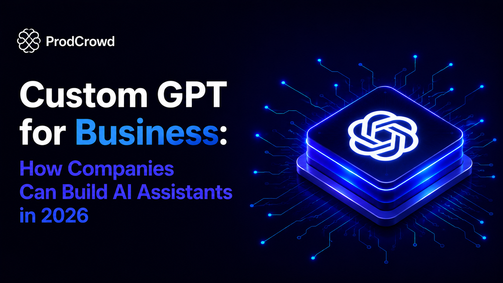 Custom GPT for Business Custom GPT for business showing an AI assistant connected to company data, workflows, sales, and customer support.